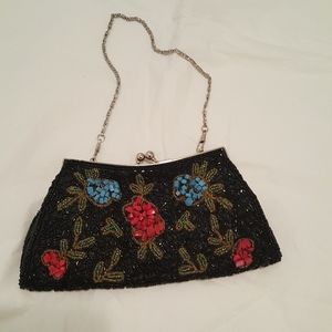 Bijoux Terner Beaded Satin Black evening clutch